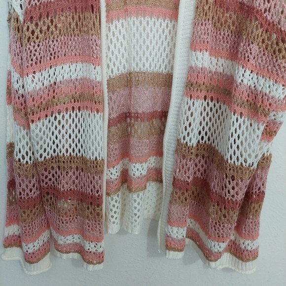 C Est 1946 Spring Awake Rose Mauve White Hooded Crochet Open Knit Cardigan 26/28 - Picture 3 of 9
